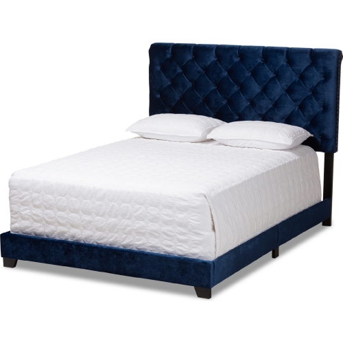 Candace Full Bed in Navy Blue Velvet