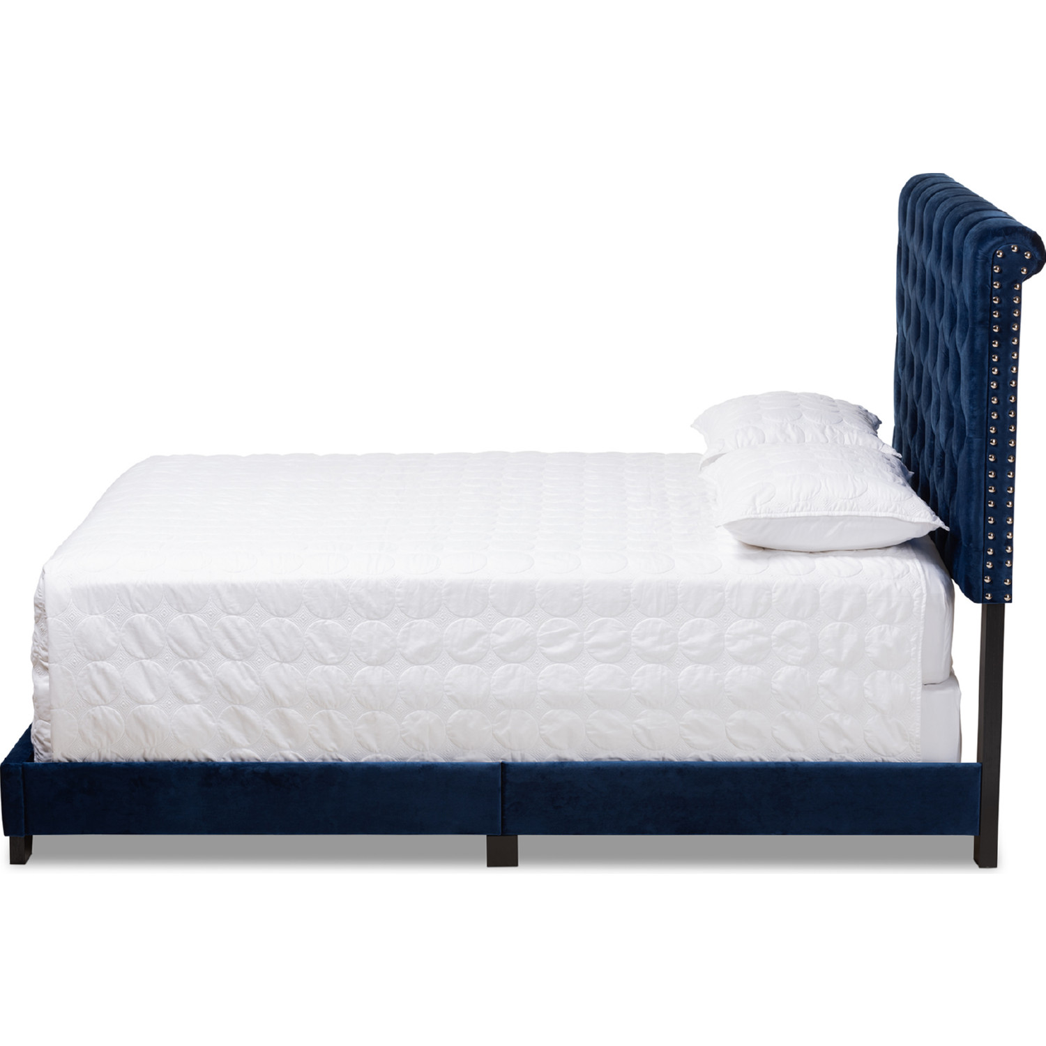 Baxton Candace Navy Queen Candace Queen Bed in Navy Blue Velvet