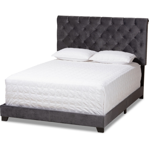 Candace Queen Bed in Dark Gray Velvet