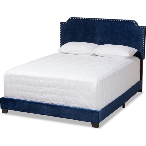 Dacry King Bed in Navy Blue Velvet & Chrome