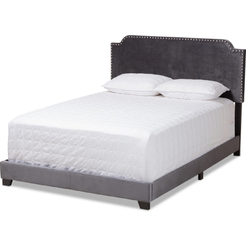 Dacry Queen Bed in Dark Gray Velvet & Chrome