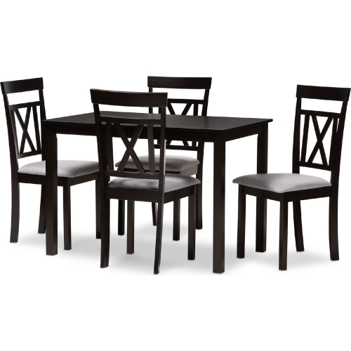 Rosie 5 Piece Dining Set in Gray Fabric & Espresso Finish Wood