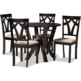 Reagan 5 Piece Dining Set in Sand Fabric & Dark Brown Wood