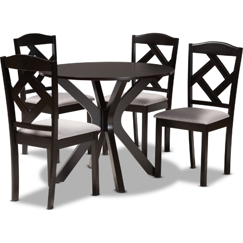 Carlin 5 Piece Dining Set Gray Fabric & in Dark Brown Wood