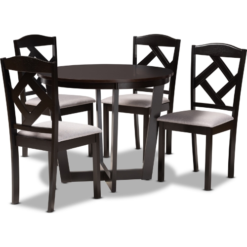 Morigan 5 Piece Dining Set in Gray Fabric & Dark Wood