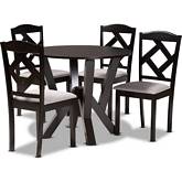 Riona 5 Piece Dining Set in Gray Fabric & Dark Wood