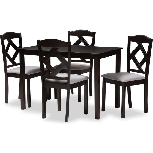 Ruth 5 Piece Dining Set in Gray Fabric & Dark Wood