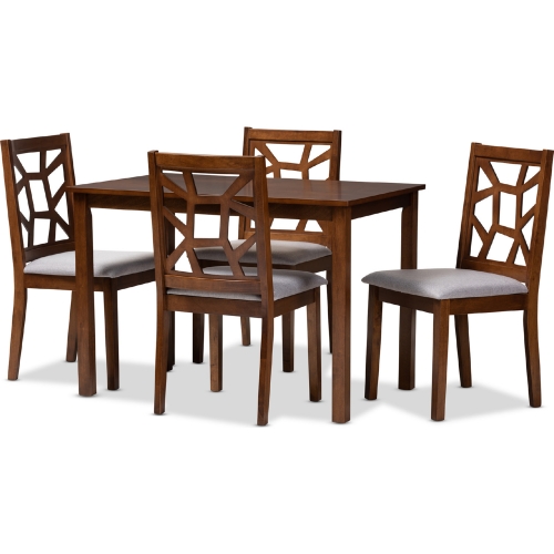 Abilene 5 Piece Dining Set in Gray Fabric & Walnut Brown