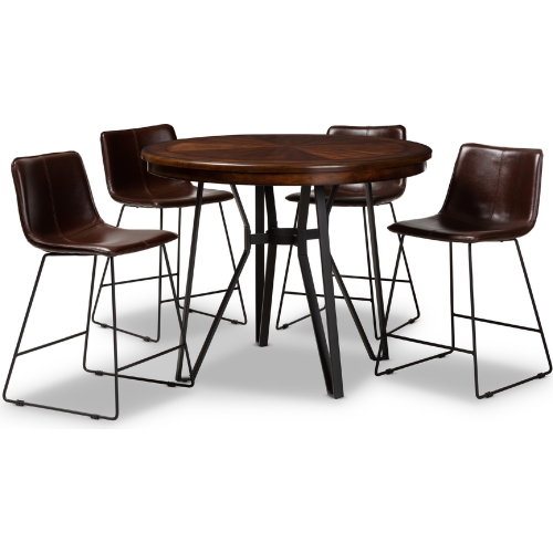 Carvell 5 Piece Counter Dining Set in Brown Leatherette & Cherry Brown