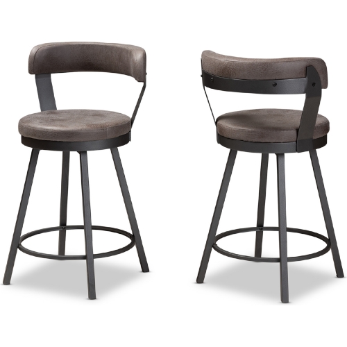 Arcene Counter Stool in Gray Fabric & Black Metal (Set of 2)