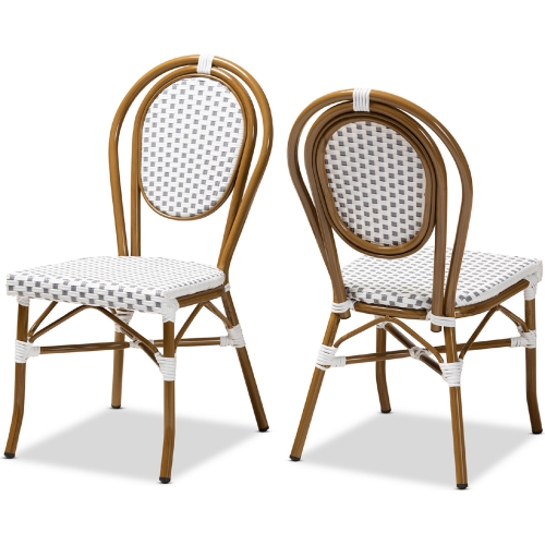 Gauthier Indoor Outdoor Dining Chair in Gray & White Bamboo Style (Set of 2)