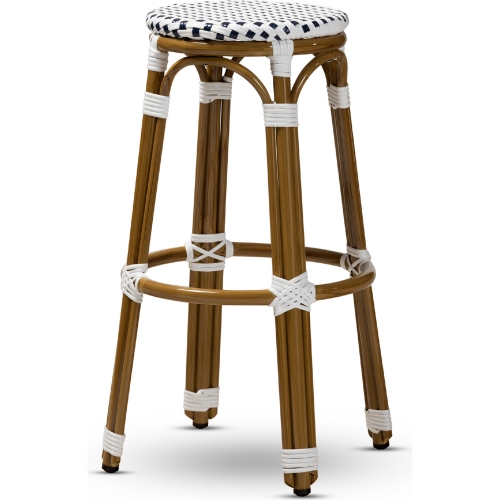 Joelle Indoor Outdoor Bar Stool in Blue & White Bamboo Style