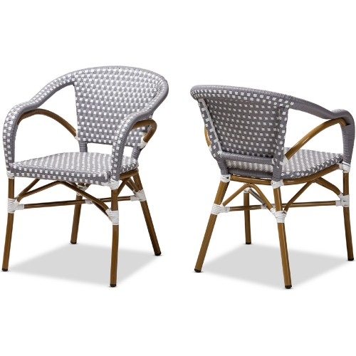 Eliane Indoor Outdoor Dining Chair in Gray & White Bamboo Style (Set of 2)