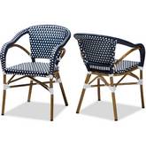 Eliane Indoor Outdoor Dining Chair in Navy & White Bamboo Style (Set of 2)