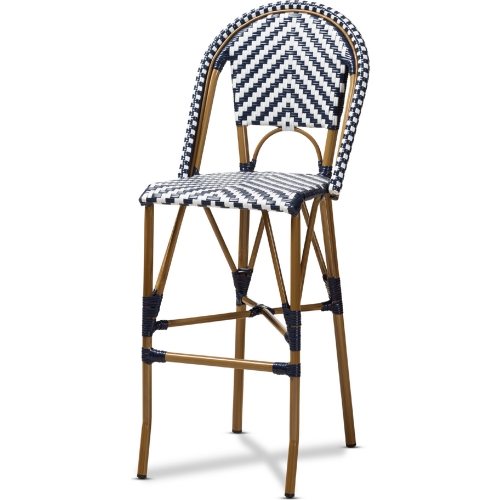 Ilene Indoor Outdoor Bar Stool in Blue & White Bamboo Style