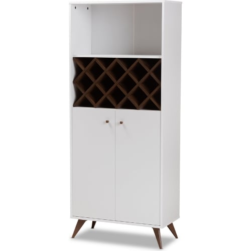 Serafino Wine Cabinet in White & Walnut Finish Wood