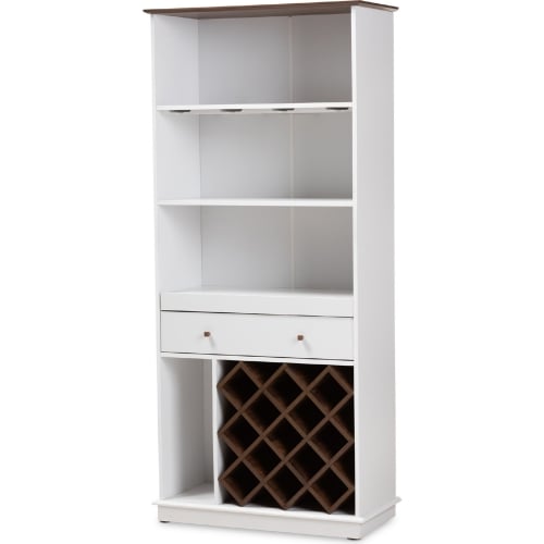 Mattia Wine Cabinet in White & Walnut Finish Wood