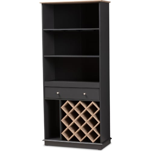 Mattia Wine Cabinet in Dark Gray & Oak Finish Wood