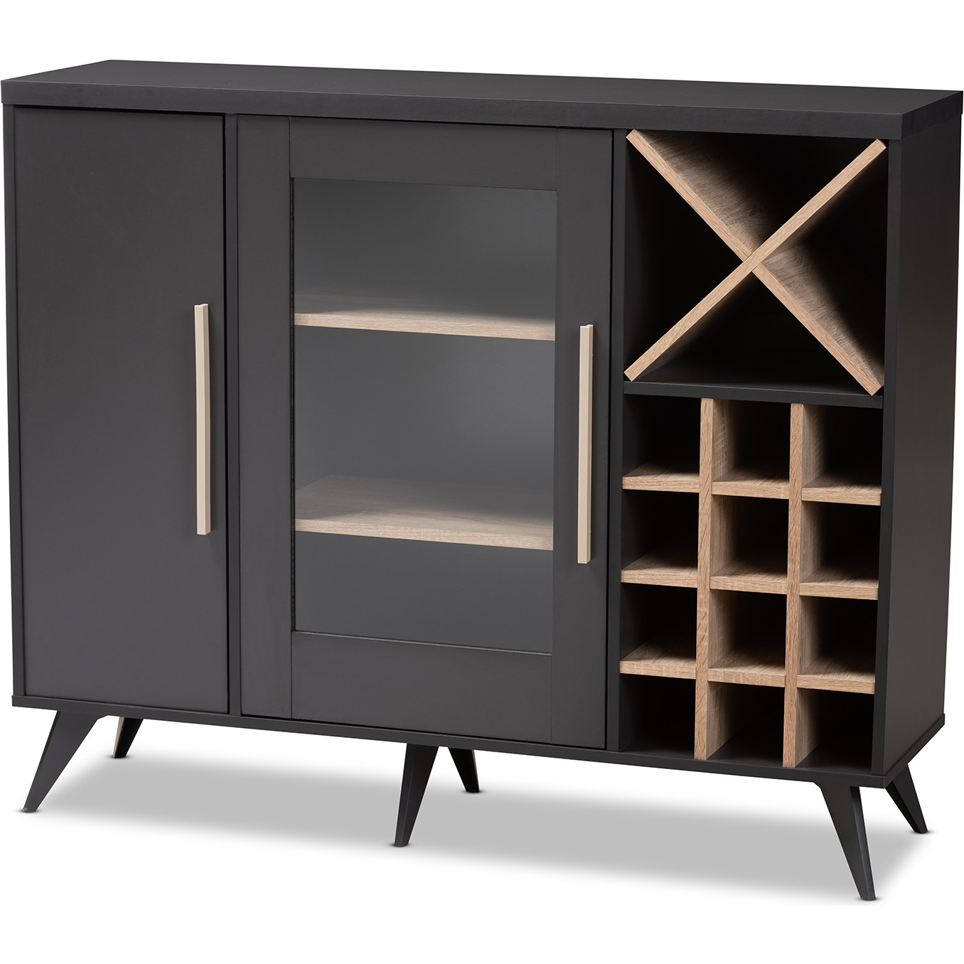 Baxton SEWC160071WI Dark Grey Hana Oak Pietro Wine Cabinet