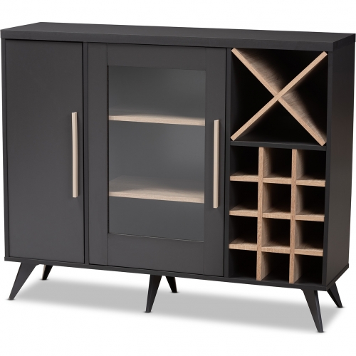 Pietro Wine Cabinet in Dark Gray & Oak Finish