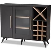 Pietro Wine Cabinet in Dark Gray & Oak Finish