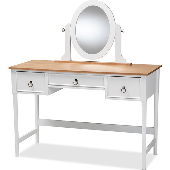 Baxton SR1703010 White Natural Sylvie Bedroom Vanity Table in