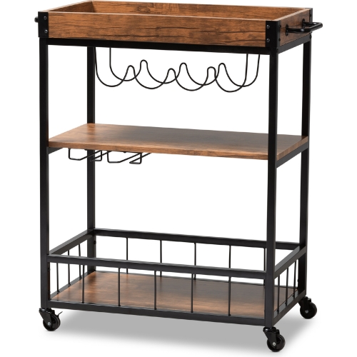 Cerne Bar Cart in Oak Brown & Black Metal