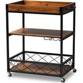 Capri Bar Cart w/ Stemware Rack in Oak Brown & Black Metal