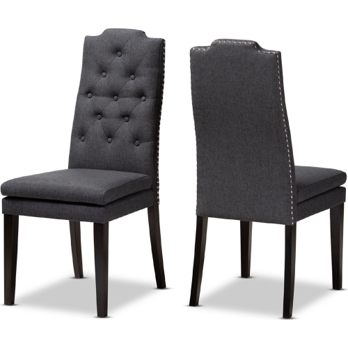 Dylin Dining Chair in Tufted Charcoal Gray Fabric & Espresso (Set of 2)