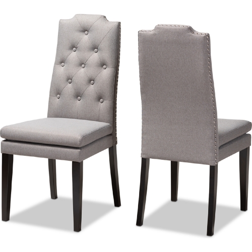 Dylin Dining Chair in Tufted Gray Fabric & Espresso Wood (Set of 2)