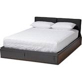 Rikke Queen Platform Storage Bed in Gray Fabric & Walnut Finish