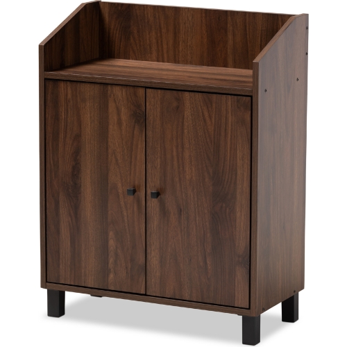 Rossin 2 Door Wood Shoe Storage Cabinet w/ Open Shelf in Walnut Finish