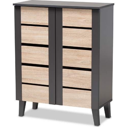 Melle Storage Cabinet in Oak Finish & Dark Gray Wood