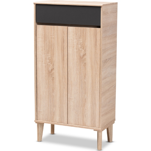 Fella Shoe Cabinet w/ Drawer Oak Brown & Dark Gray Finish