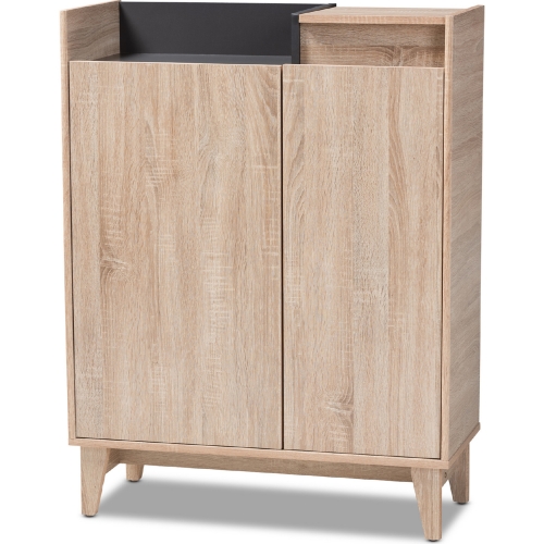 Fella Shoe Cabinet w/ Lift Top Storage in Oak Brown & Dark Gray