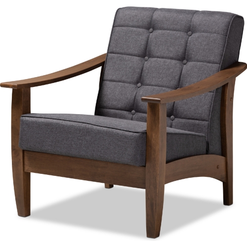 Larsen Accent Lounge Chair in Gray Fabric & Walnut Finish