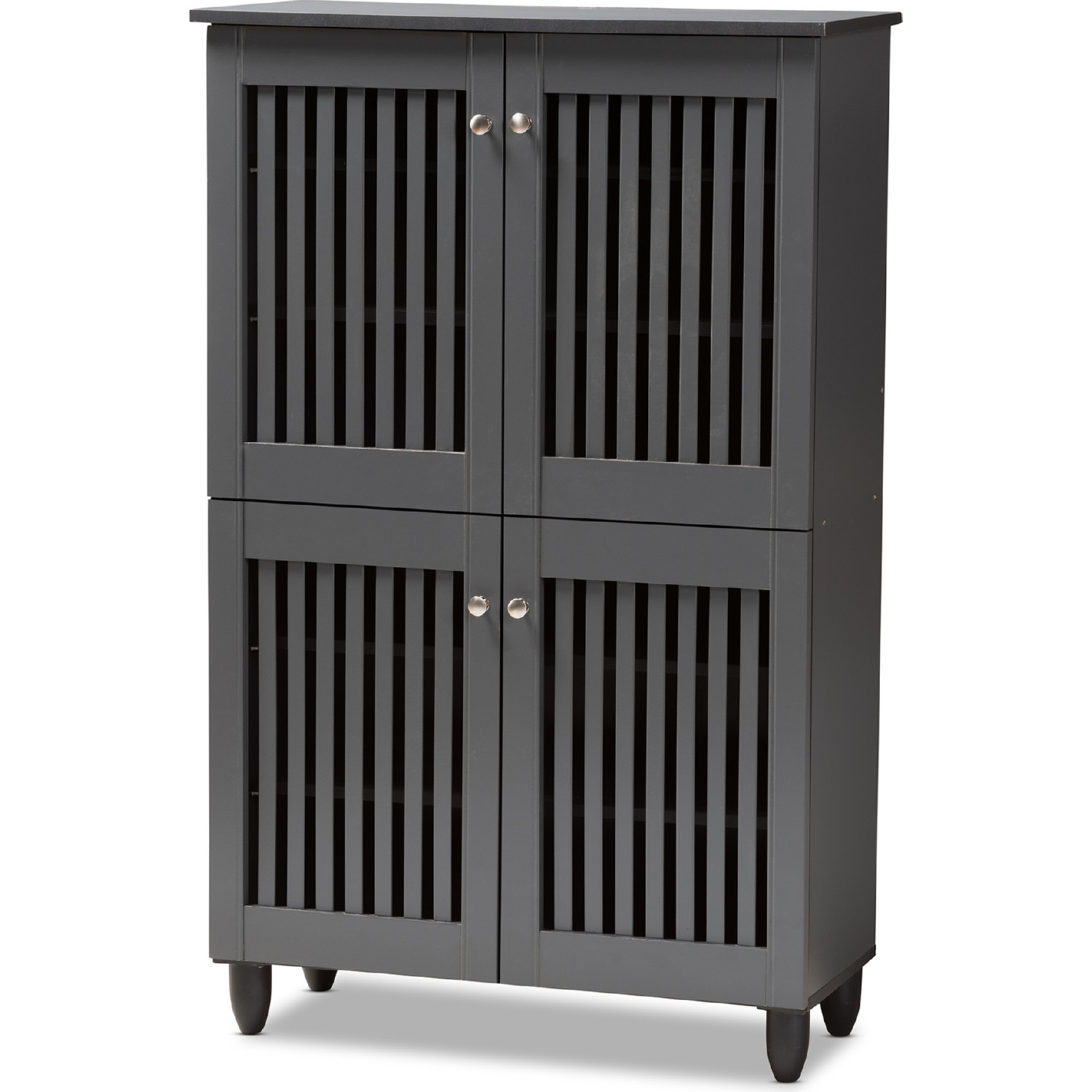 Baxton SC864574 A Dark Grey Shoe Cabinet Fernanda 4 Door