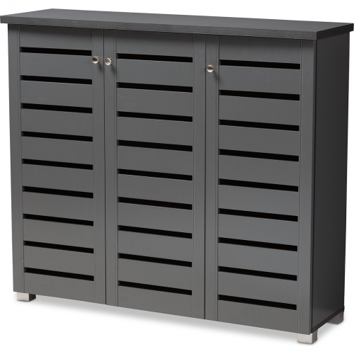 Adalwin 3 Door Shoe Storage Cabinet in Dark Gray Wood