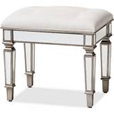 Marielle Vanity Bench Ottoman in Off White Fabric & Mirror