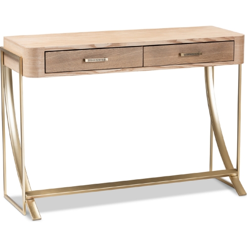 Lafoy 2 Drawer Console Table in Wood & Gold