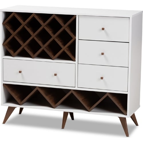 Savino Wine Cabinet in White & Walnut Finish Wood