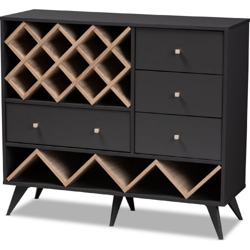 Savino Wine Cabinet in Dark Gray & Oak Finish Wood