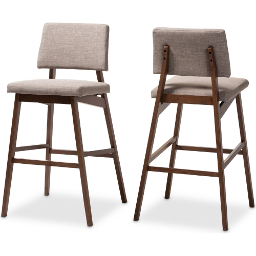 Colton Bar Stool in Light Gray Fabric & Walnut Finish (Set of 2)