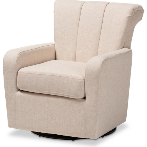 Rayner Swivel Accent Chair in Channel Tufted Beige Fabric