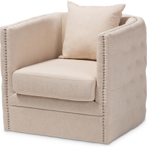 Micah Swivel Accent Chair in Tufted Beige Fabric