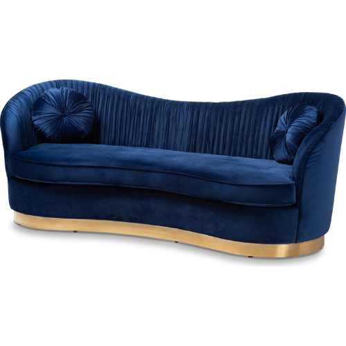 Nevena Sofa in Tufted Royal Blue Velvet & Gold Metal