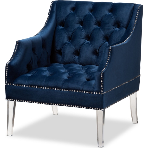 Silvana Lounge Chair in Navy Velvet & Acrylic Legs