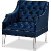 Silvana Lounge Chair in Navy Velvet & Acrylic Legs