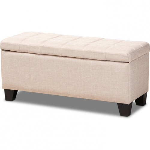 Fera Storage Ottoman in Channel Tufted Beige Fabric