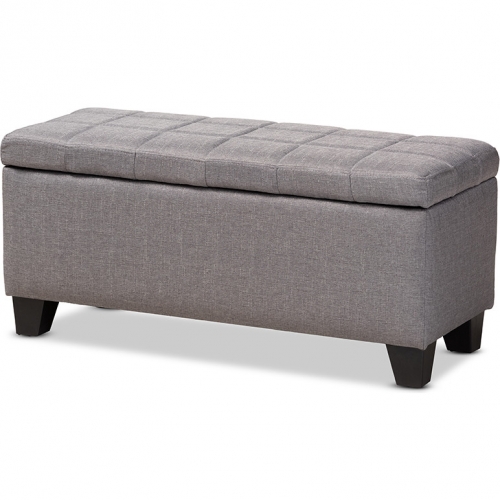 Fera Storage Ottoman in Channel Tufted Gray Fabric